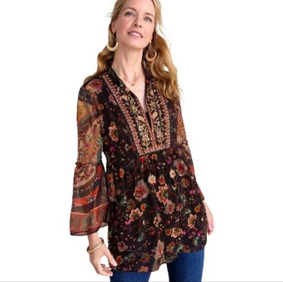 Soft Surroundings Asteria Beaded Sequin Tunic Top Varenna Plum Mixed Floral Sz S - Picture 5 of 16